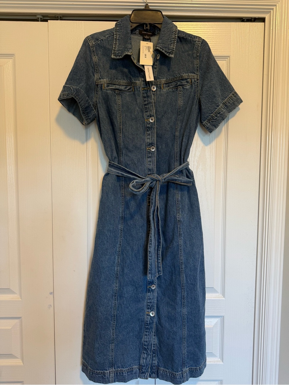 Sanctuary Indigo Denim Midi Shirt Dress with Tie Belt